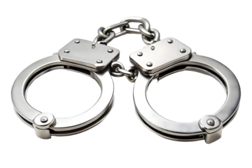 "Silver Handcuffs – Metal Restraint with Chain on White Background"

