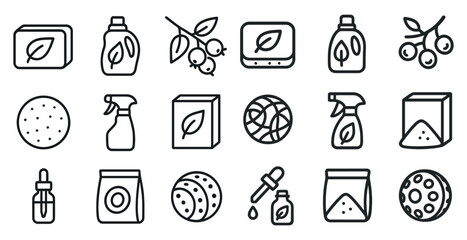 Eco friendly products and natural ingredients icon set for design
