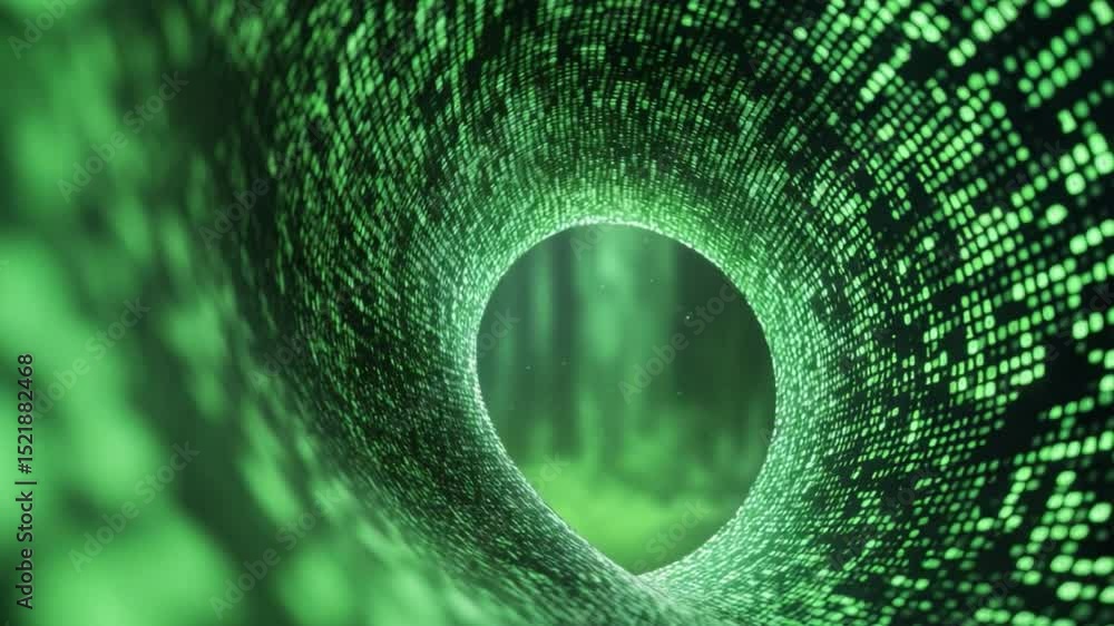 Leinwandbilder Tunnel of Code: A digital tunnel vision with vibrant green pixel, beckoning into an inviting realm of endless potential and innovative technology.