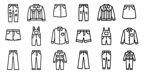 Fashion outline icons of casual apparel for clothing design and posters