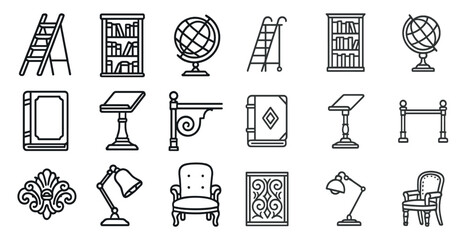 Obraz premium Vintage library furniture and decor elements for interior design inspiration