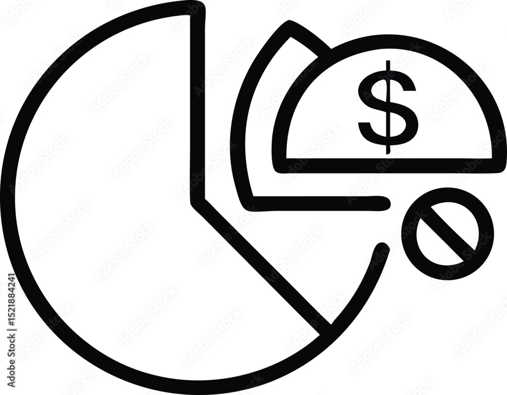 Poster line art vector icon illustrating a pie chart and a dollar coin for financial concepts