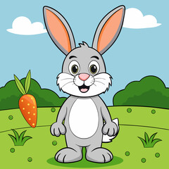Obraz premium Adorable Cartoon Bunny Rabbit with Long Ears and Carrot Illustration