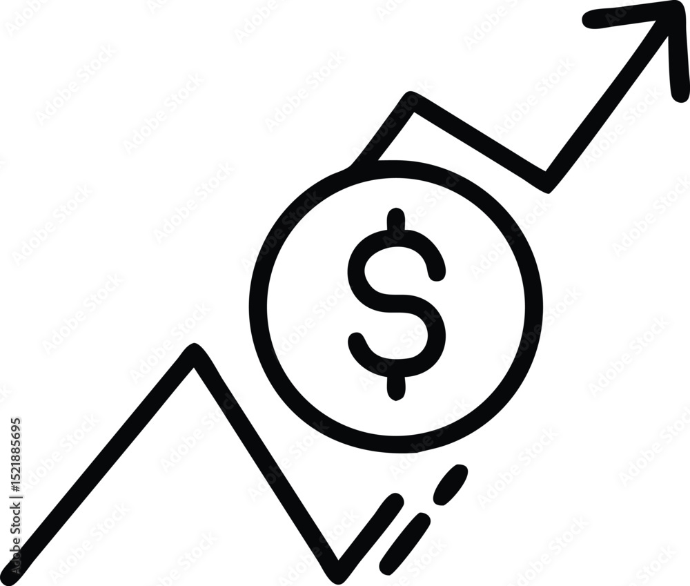 Poster minimalist black silhouette design representing decreasing currency value with transparent backgroun