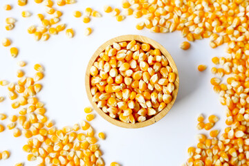 Yellow raw unpopped popcorn kernels
