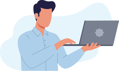 Illustration of Man Holding Laptop and Typing