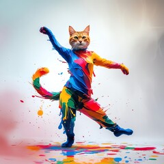 Artistic Cat in vibrant paint Dance