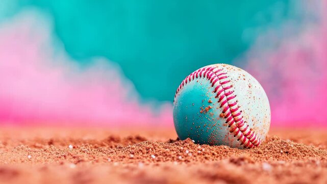 Baseball on the Diamond: A classic baseball rests on a diamond, showcasing its iconic design against a backdrop of dynamic colors, embodying the spirit of the sport.