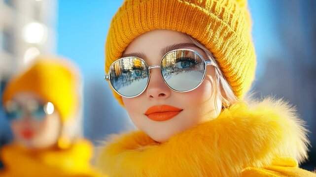 Stylish Blonde in Yellow Winter Fashion