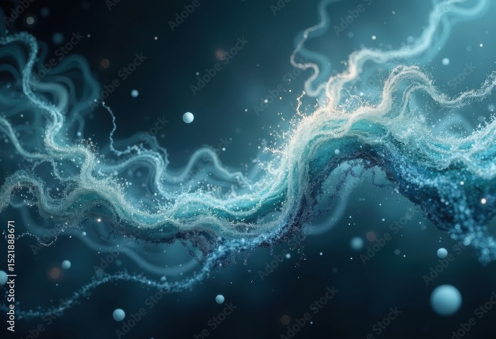 Poster abstract blue wave with glowing particles creating a mystical atmosphere