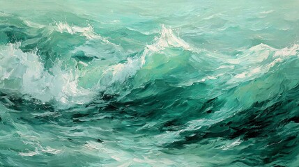 Peaceful ocean wave with gentle flowing brushstrokes in soft oil painting style, evoking calmness and tranquility, perfect for relaxation, meditation and art therapy use.

