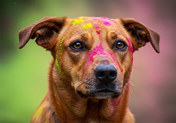 Obraz premium Portrait of Dog Covered in Holi Colors