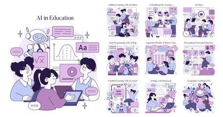 AI in Education Vector Illustration with Diverse Learning
