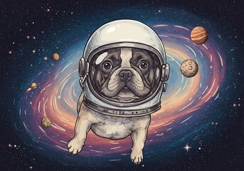French Bulldog in Astronaut Suit in Galaxy