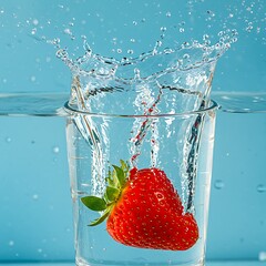 Splash of Strawberry in Water Glass