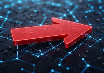 Red Arrow on Tech Grid Background