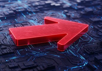Digital Arrow Sign on Circuit Board Surface