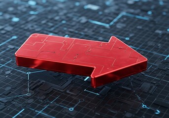 3D Red Arrow on Digital Circuit