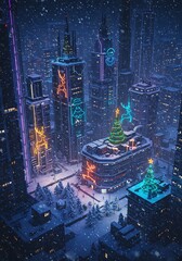 Snowy Sci-Fi City with Bat Signal