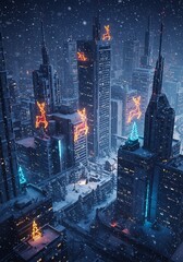 Neon Futuristic Skyscrapers at Night