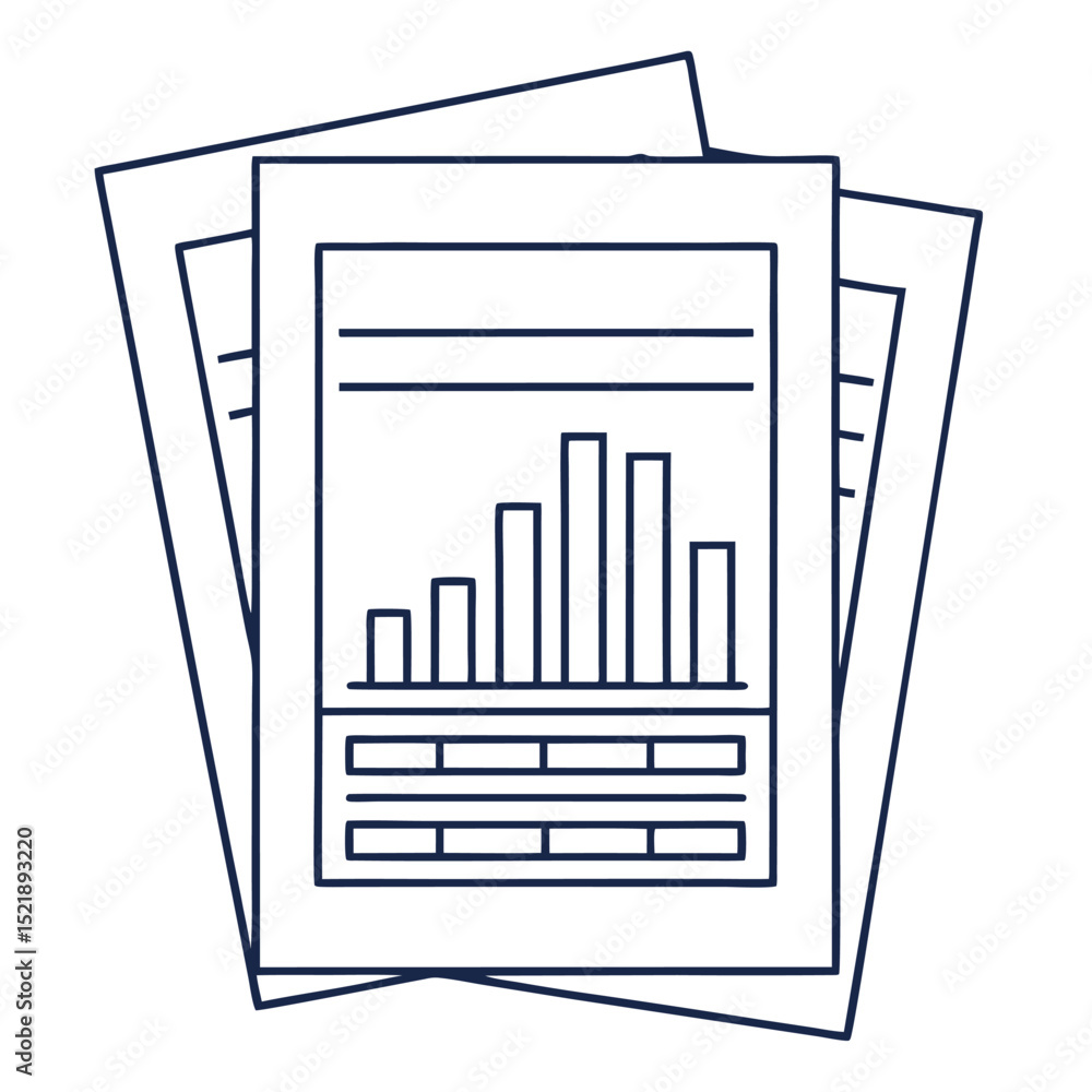 Poster stack of business reports with a graph indicating financial performance data