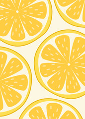 Summer illustration of slice of ripe lemon. Flat style. Mediterranean template for postcard, poster, flyer, banner, banner, drag and drop, cover.