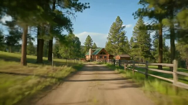 Country road leading to large home among trees