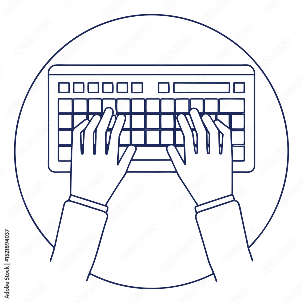 Fototapete Typing on a computer keyboard conceptual illustration with outline style design