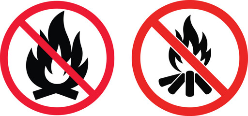 No Fire and No Campfire Signs – Flame Prohibition Safety Icons