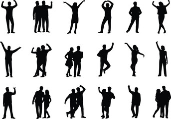 Silhouette Icons of People Celebrating and Socializing: Joyful, Festive, and Interactive Poses