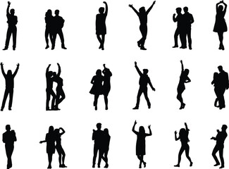 Silhouette Icons of People Celebrating and Dancing: Joyful, Festive, and Social Scenes