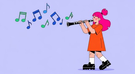 Young Girl Playing Clarinet Vibrant Illustration of Musical Passion