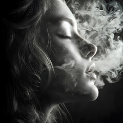 Fototapeta premium profile of a woman smoking 