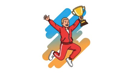 Triumphant Athlete Celebrating Victory with a Golden Trophy - Winning, Success, Achievement Illustration