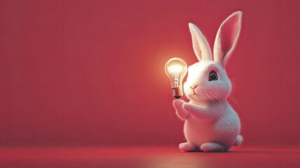 Creative Illustration of a Bunny with a Lightbulb Representing a Bright and Clever Idea 