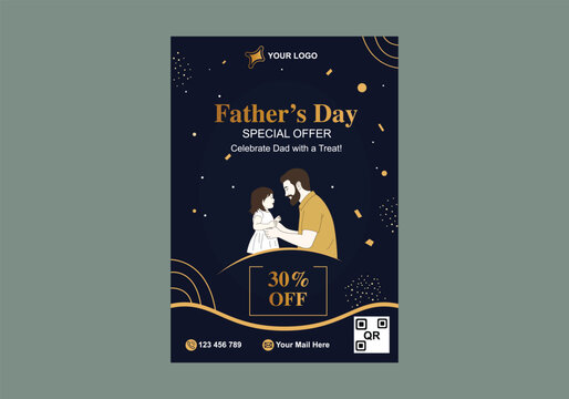 Golden and Navy Blue Father’s Day Flyer – 30% Discount A4 Layout