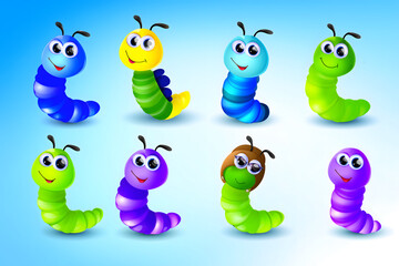 Fototapeta premium Funny Cartoon Worm Characters – Colorful Cute Bait Worms with Big Eyes and Smiles
