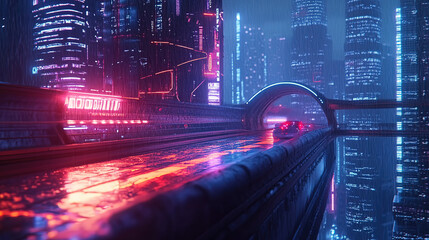 Futuristic business with artificial intelligence, blockchain, and augmented reality technology driving innovation, efficiency, and profitability through sleek minimalist design