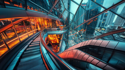 Futuristic business with artificial intelligence, blockchain, and augmented reality technology driving innovation, efficiency, and profitability through sleek minimalist design