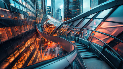 Futuristic business with artificial intelligence, blockchain, and augmented reality technology driving innovation, efficiency, and profitability through sleek minimalist design