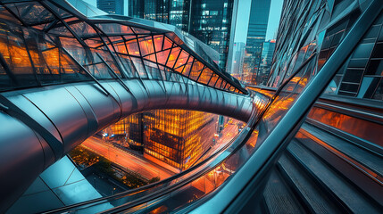 Futuristic business with artificial intelligence, blockchain, and augmented reality technology driving innovation, efficiency, and profitability through sleek minimalist design