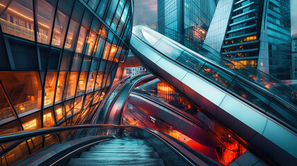 Futuristic business with artificial intelligence, blockchain, and augmented reality technology driving innovation, efficiency, and profitability through sleek minimalist design
