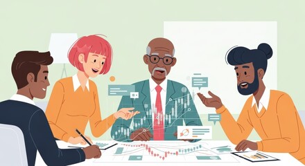 Diverse Team Collaboration Financial Data Analysis and Strategic Planning Meeting