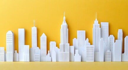 White city skyline on a bright yellow background