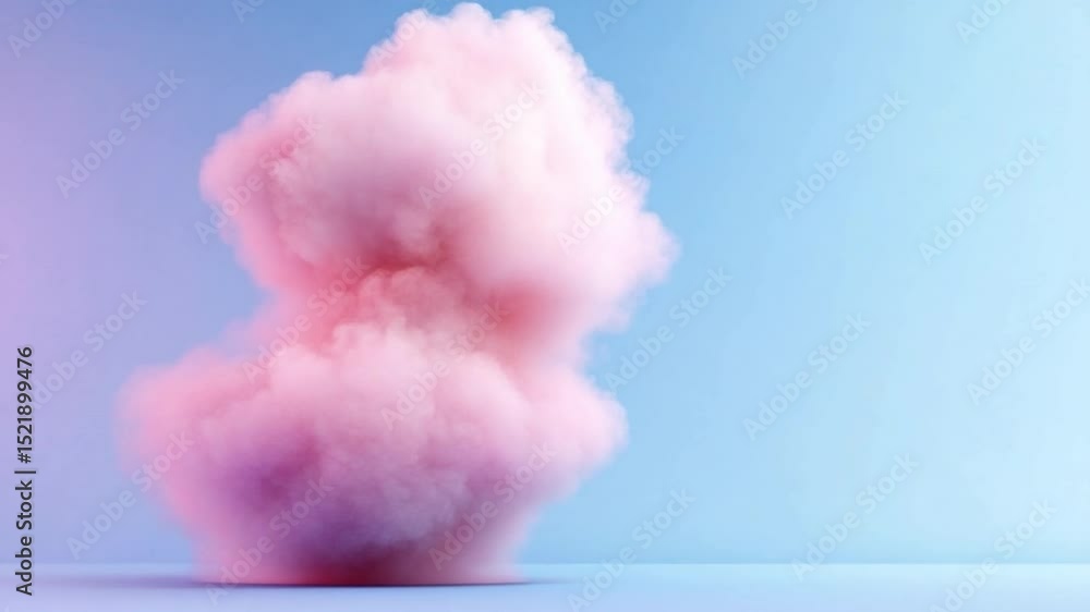 Poster dreamy cloudscape: a captivating studio shot presents a fluffy, pink cloud against a soft gradient b