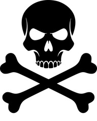 Skull and crossbones silhouette. Death symbol, danger or poison vector icon
