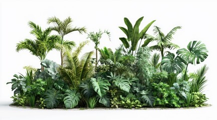Obraz premium Lush tropical plants, various species, dense foliage