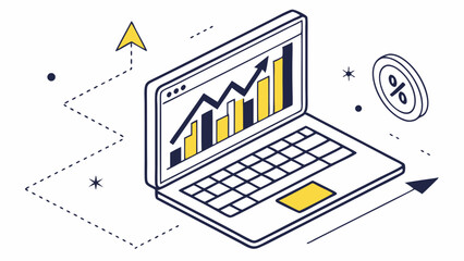 Isometric Illustration of a Laptop Showing Positive Growth Trends