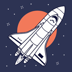 Space Shuttle Ascending Past a Crimson Planet
