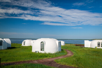 The space capsule building on the Hohhotonor Grassland in Hulunbuir City, Inner Mongolia Autonomous Region, China